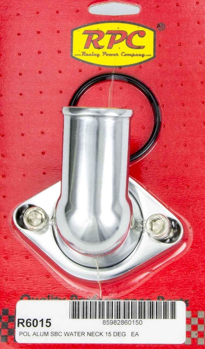 Racing Power Company R6015 15° Polished Aluminum Water Neck for Chevy V8 - Image 2